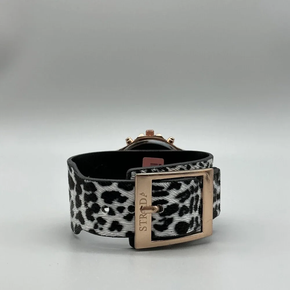 Strada Womens Watch 48mm Cheetah Dial Crystals Animal Print Band New Battery